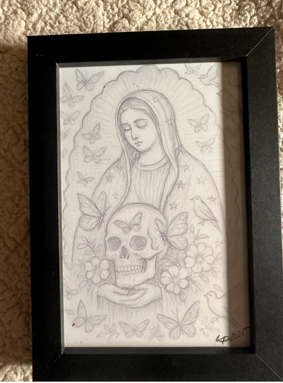 “Lady of Guadalupe Sketch” by Alfonso Apodaca $150