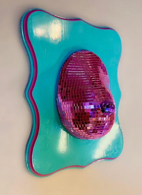 "Don't Be a Disco Boob (pink/teal)" by Jacqui Milton $165