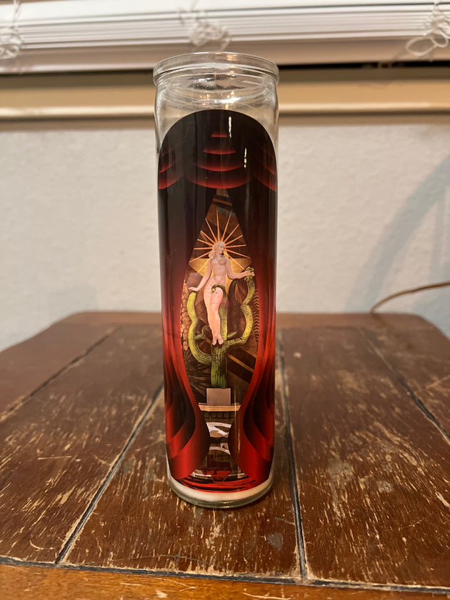 “Statue of Limitations” prayer candle by Amy & Andrew Sherman $20