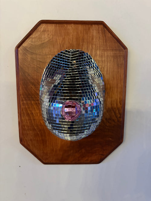 "Don't Be A Disco Boob! silver" by Jacqui Milton $125