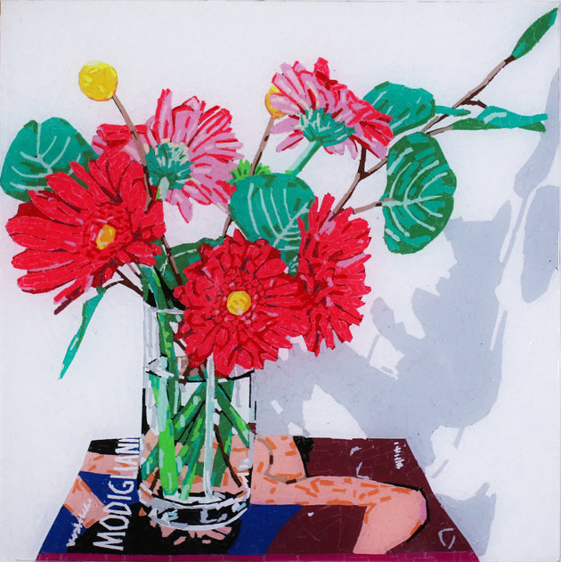 "Still Life with Red Daisies" by Chance Foreman $350